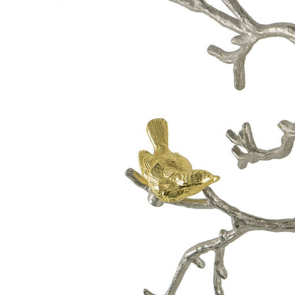 Branch Shape Aluminum Wall Decor with Gold Accented Four Birds, Silver - View 5