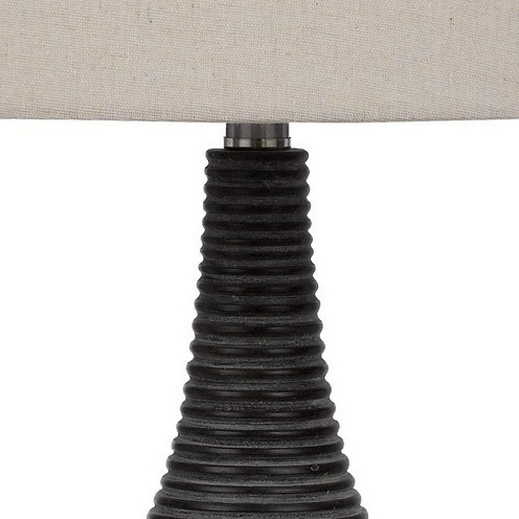 29 Inch Classic Table Lamp, Textured Lined Body, Ceramic, Charcoal Black - View 3