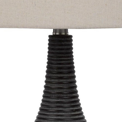 29 Inch Classic Table Lamp, Textured Lined Body, Ceramic, Charcoal Black - View 3