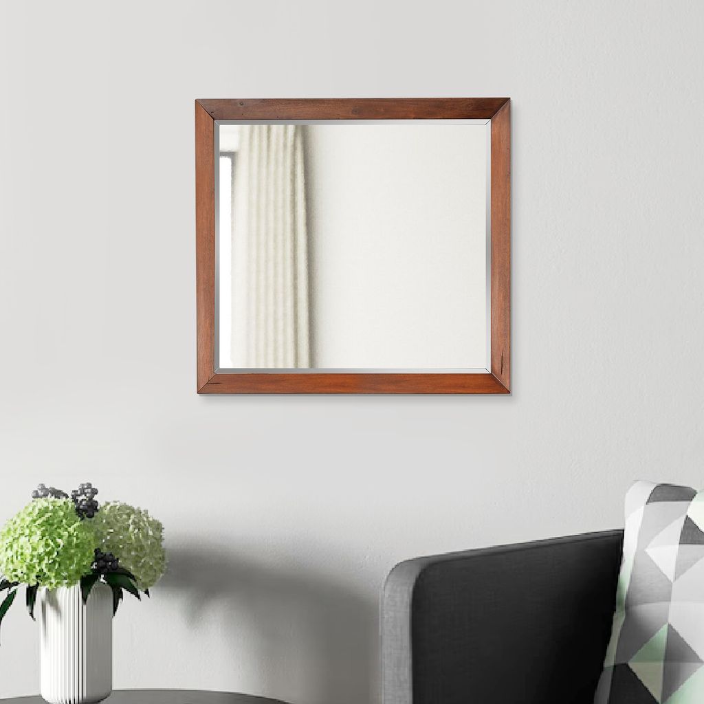 Rue 36 x 40 Rectangular Dresser Mirror, Mahogany Wood Frame, Warm Brown - View 6
