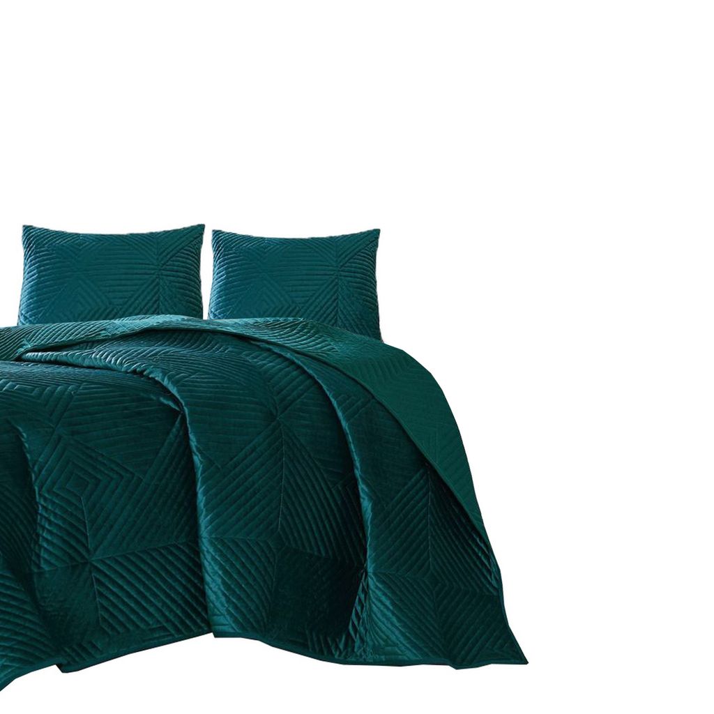 Bann 3 Piece King Quilt Set with Geometric Design, Green - View 2