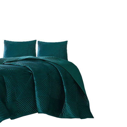 Bann 3 Piece King Quilt Set with Geometric Design, Green - View 2