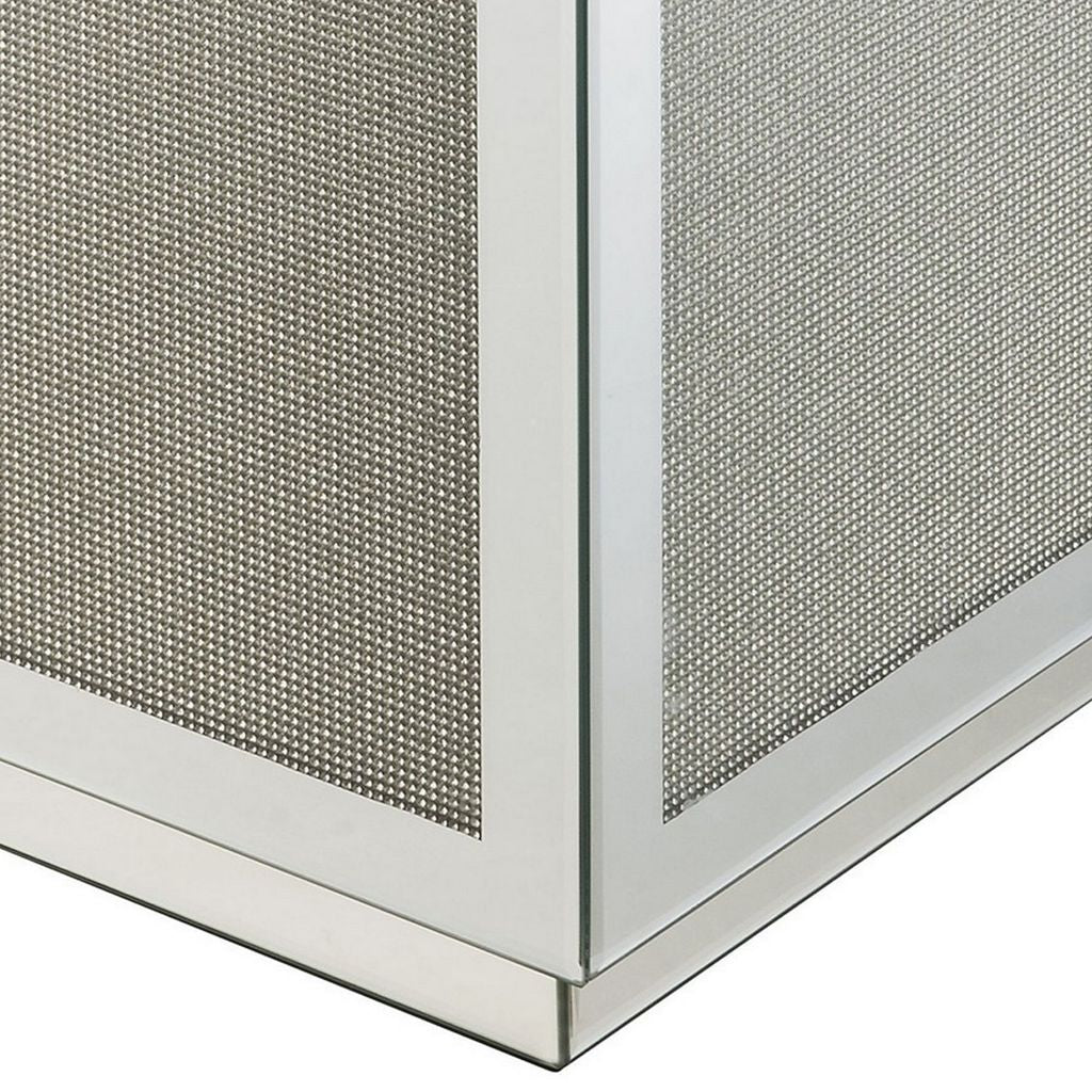 Mirrored Accent Table with Faux Diamond Inlay and Glass Top, Silver - View 4