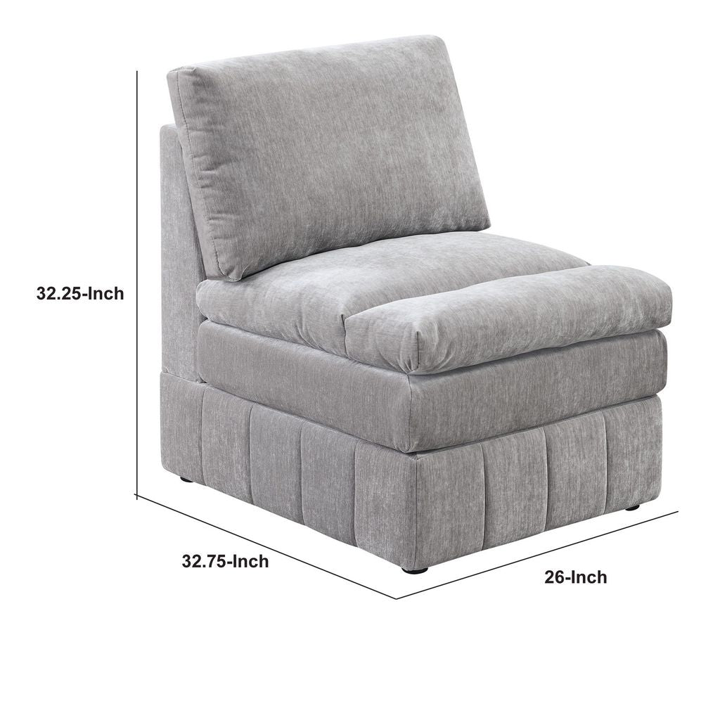 Luna 35 Inch Modular Armless Chair, Three Layer Plush Cushioned Seat, Gray - View 5