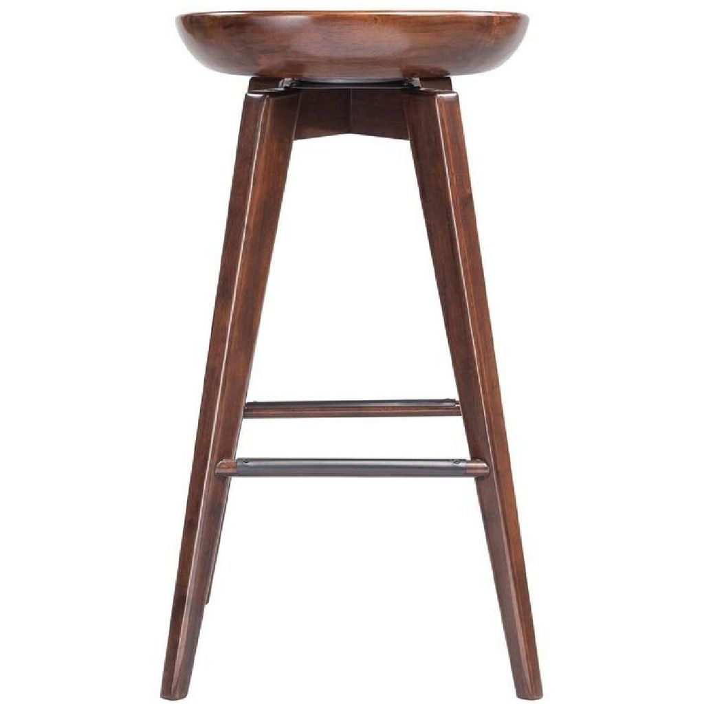 Contoured Seat Wooden Frame Swivel Barstool with Angled Legs, Natural Brown - View 3
