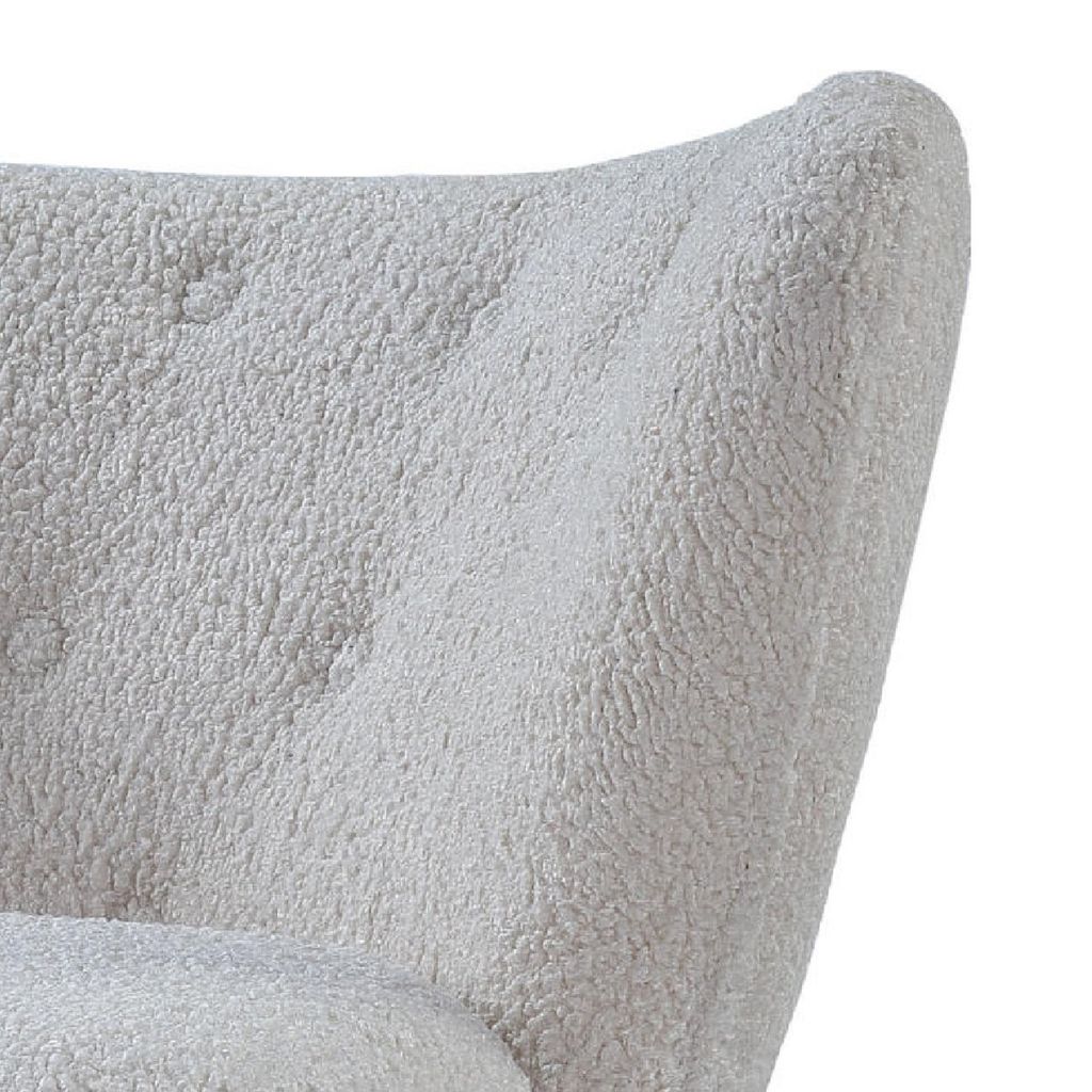 34 Inch Modern Tufted Wingback Accent Chair, Teddy Sherpa Fabric, White - View 4