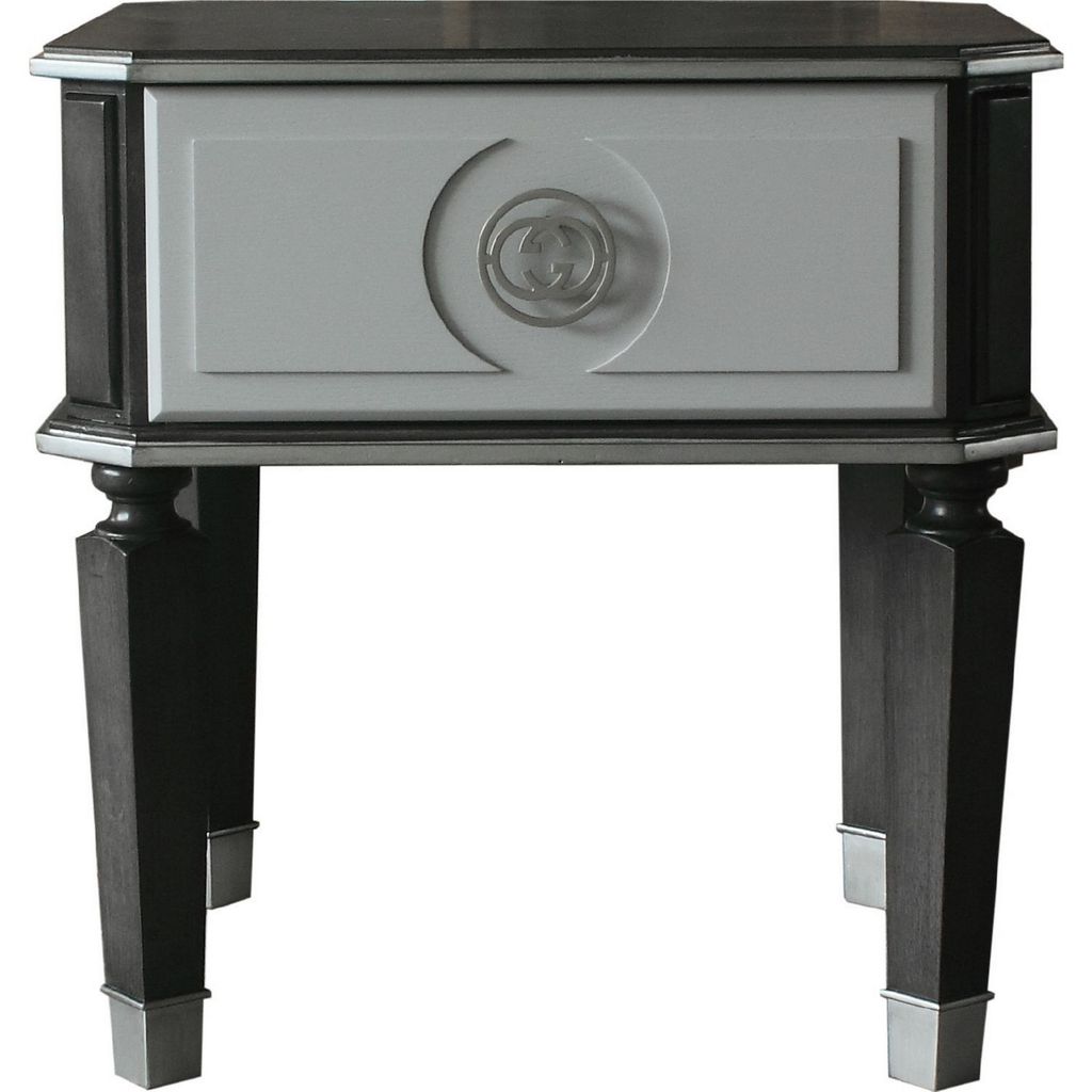MDF End Table with 1 Drawer and Turned Tapered Legs, Gray and Silver - View 3