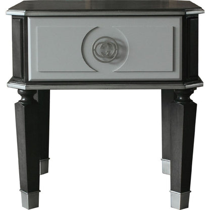 MDF End Table with 1 Drawer and Turned Tapered Legs, Gray and Silver - View 3