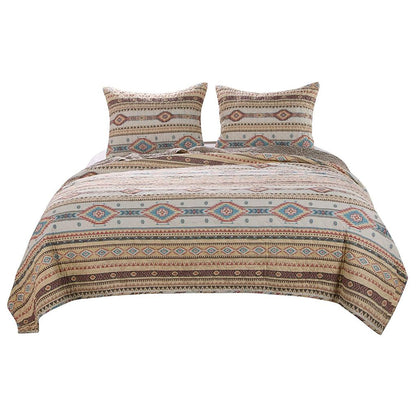 3 Piece Polyester Quilt Set with Kilim Pattern, Multicolor – King