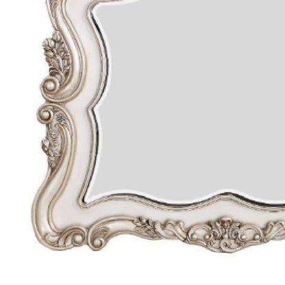 50 Inch Solid Wood Mirror, Scalloped, Scroll Ornate Trim, Antique White - View 5