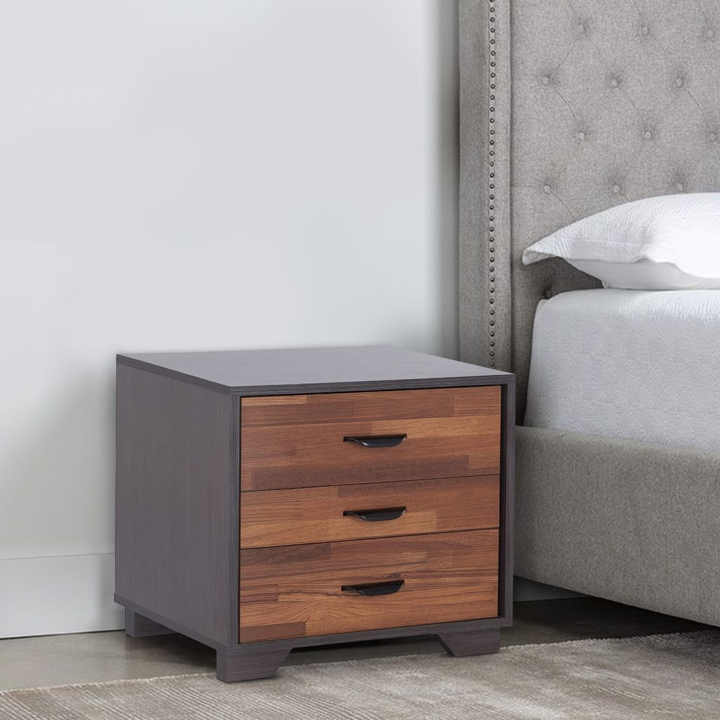 Rectangular 3 Drawers Wood Nightstand By Eloy, Brown - View 6