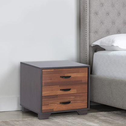 Rectangular 3 Drawers Wood Nightstand By Eloy, Brown - View 6