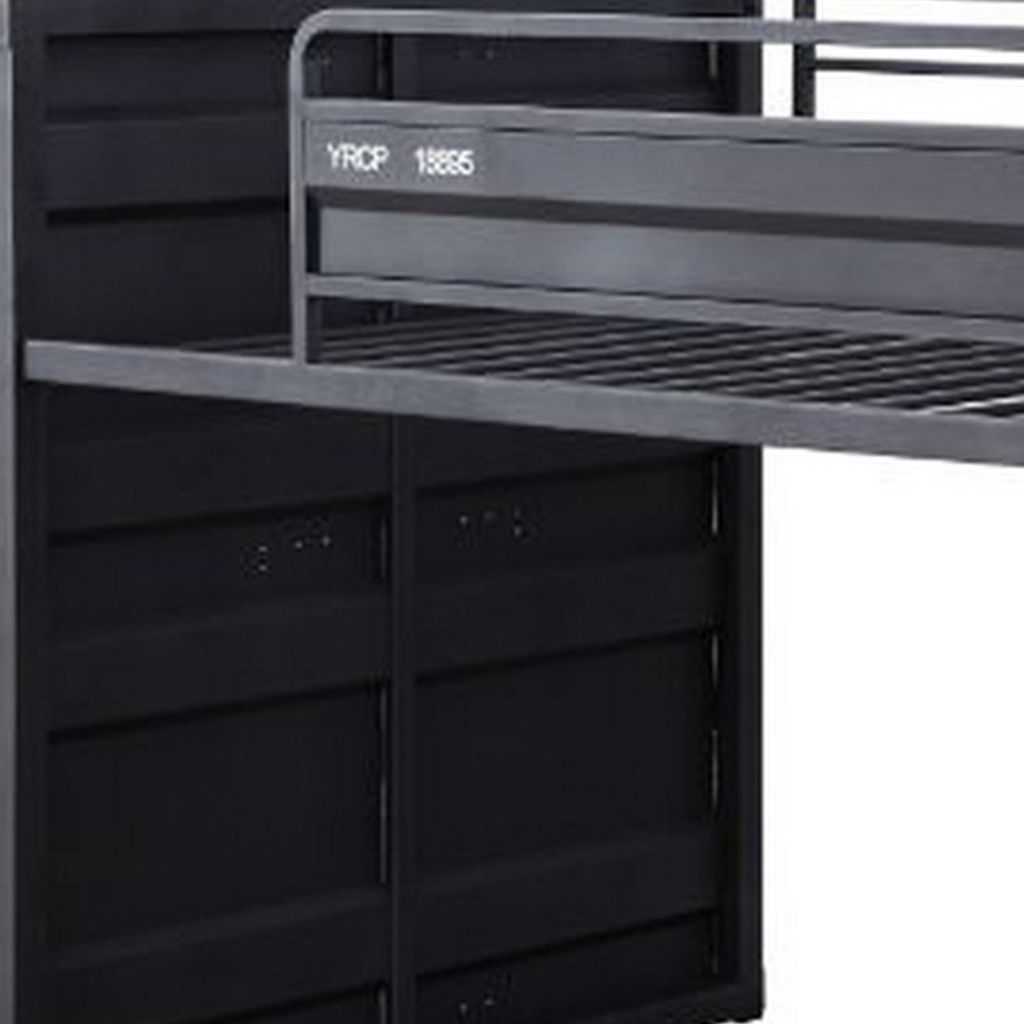 Twin Loft Bed with Metal Frame and Slide, Gray - View 5