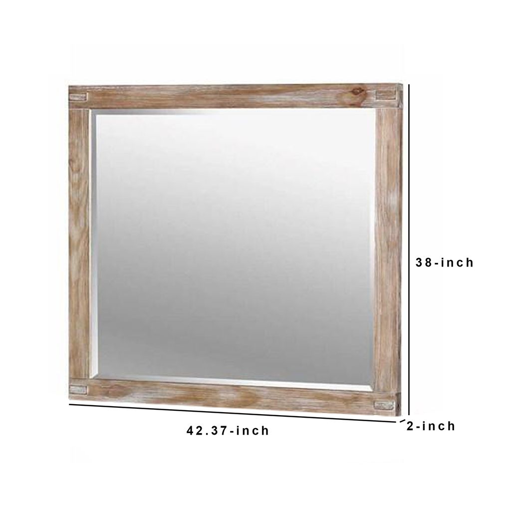 38 Inch Mirror with Rectangular Wooden Frame, Brown - View 6