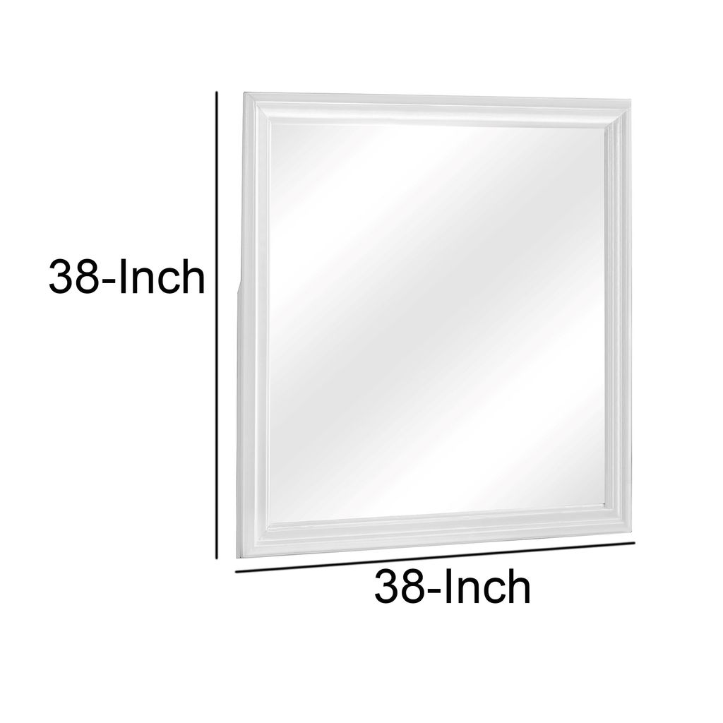 Square Molded Wooden Frame Dresser Mirror, White and Silver - View 6