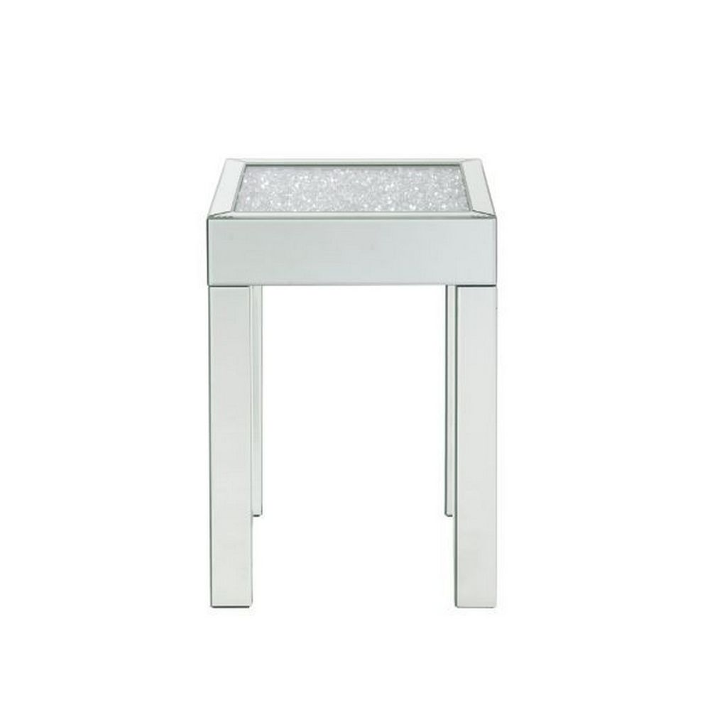 End Table with Faux Acrylic Diamond Top and Block Legs, Silver - View 3