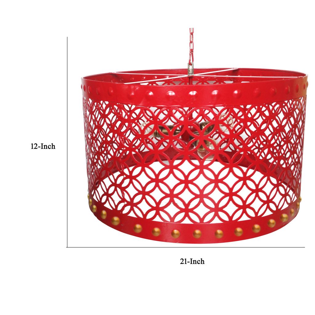 Beautiful Circular Cutout Metal Chandelier, Red - View 6