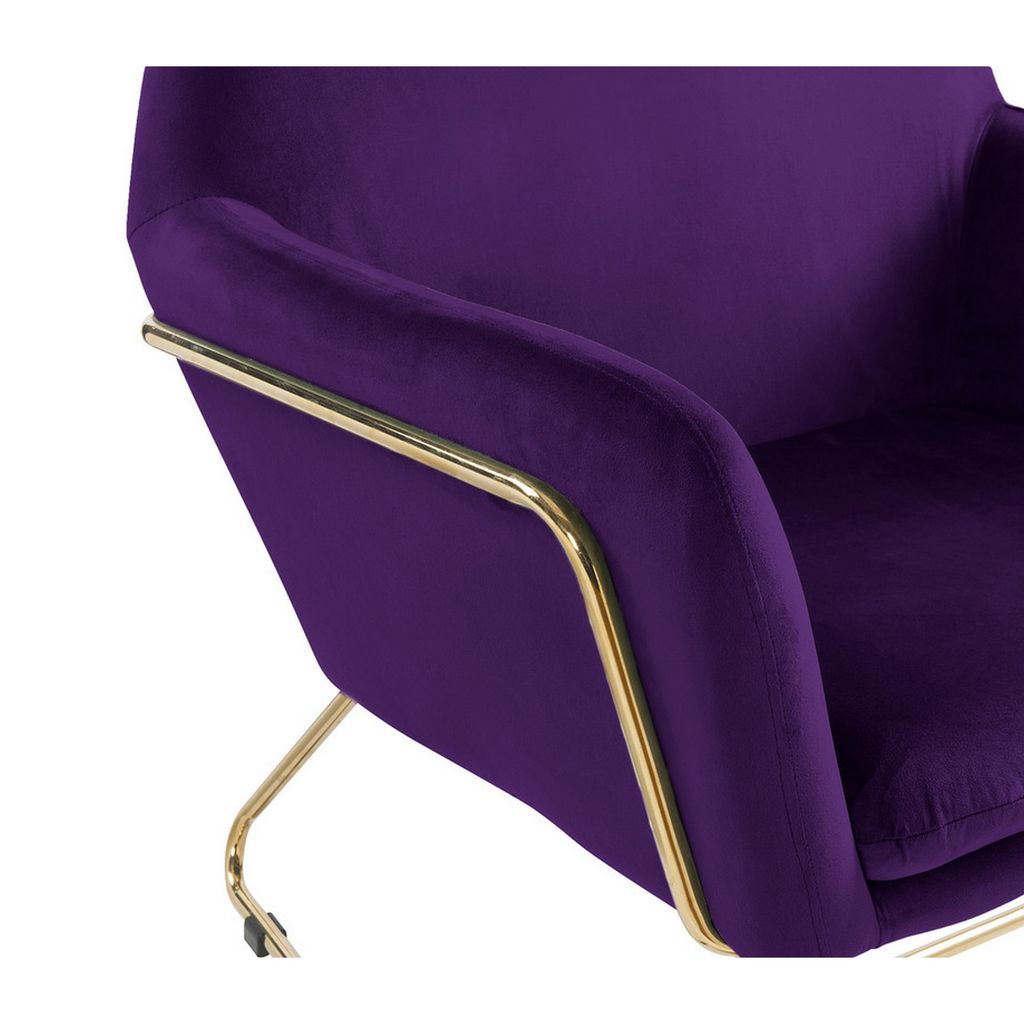 Zoey 30 Inch Modern Accent Chair with Gold Metal Frame and Purple Velvet - View 4