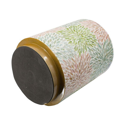 14 Inch Cylindrical Capiz Shell Accent Table Stool, Elegant Leaves Pattern - View 4
