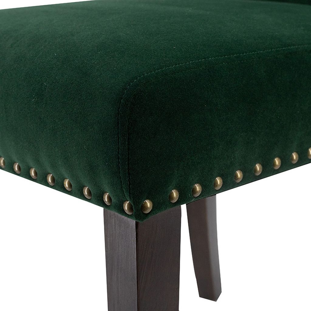 Devi 25 Inch Curved Dining Chair, Green Velvet Upholstery, Nailhead Trim - View 4