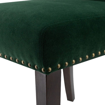 Devi 25 Inch Curved Dining Chair, Green Velvet Upholstery, Nailhead Trim - View 4