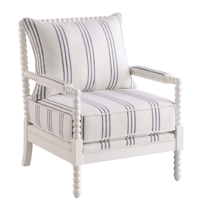 34 Inch Accent Chair, Reversible Pillow Backrest, Fabric, White, Navy