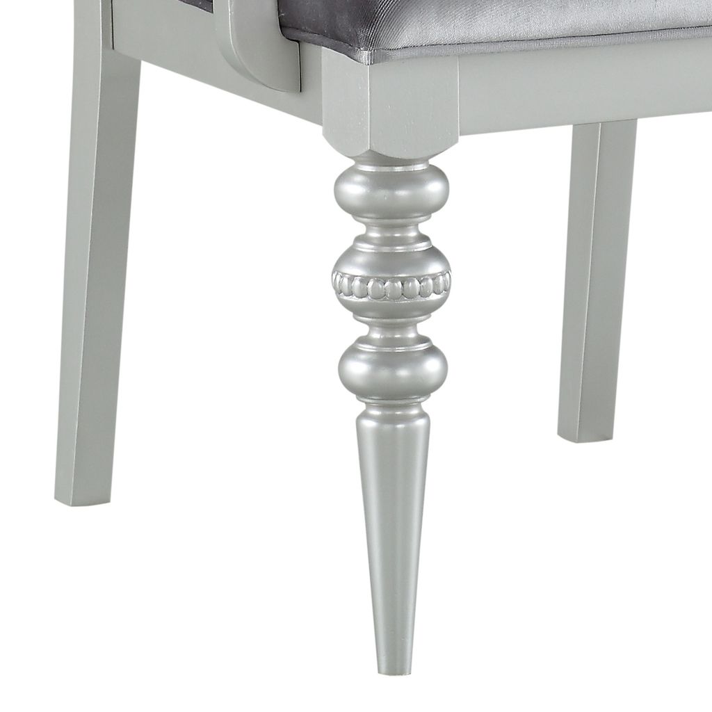 Crystal Inlaid Fabric Upholstered Wooden Arm Chair, Set of 2, Silver - View 4