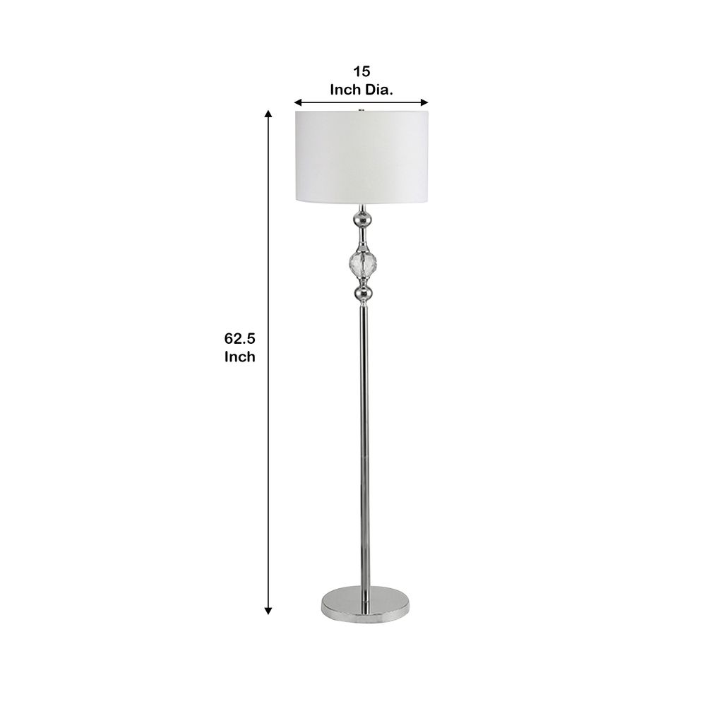 Floor Lamp with Metal Frame and Crystal Accent, White - View 6