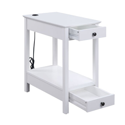 Wooden Frame Side Table with 2 Drawers and 1 Bottom Shelf, White - View 3