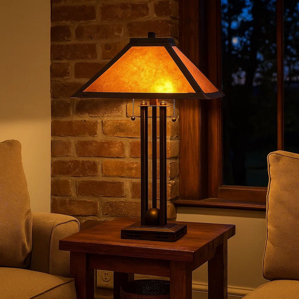 25 Inch Modern Ball Inlay Metal Body Table Lamp, Mica Shade, Bronze - View 7