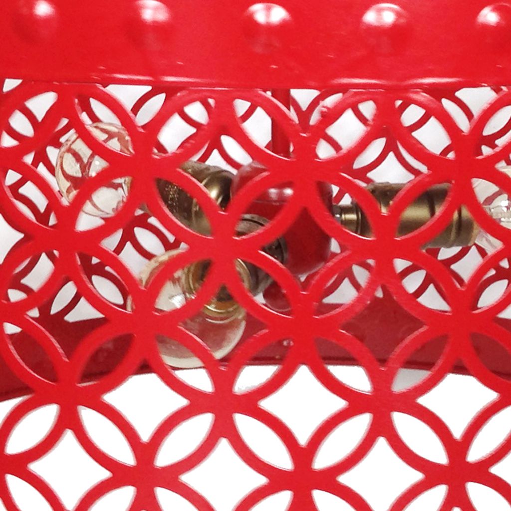 Beautiful Circular Cutout Metal Chandelier, Red - View 5