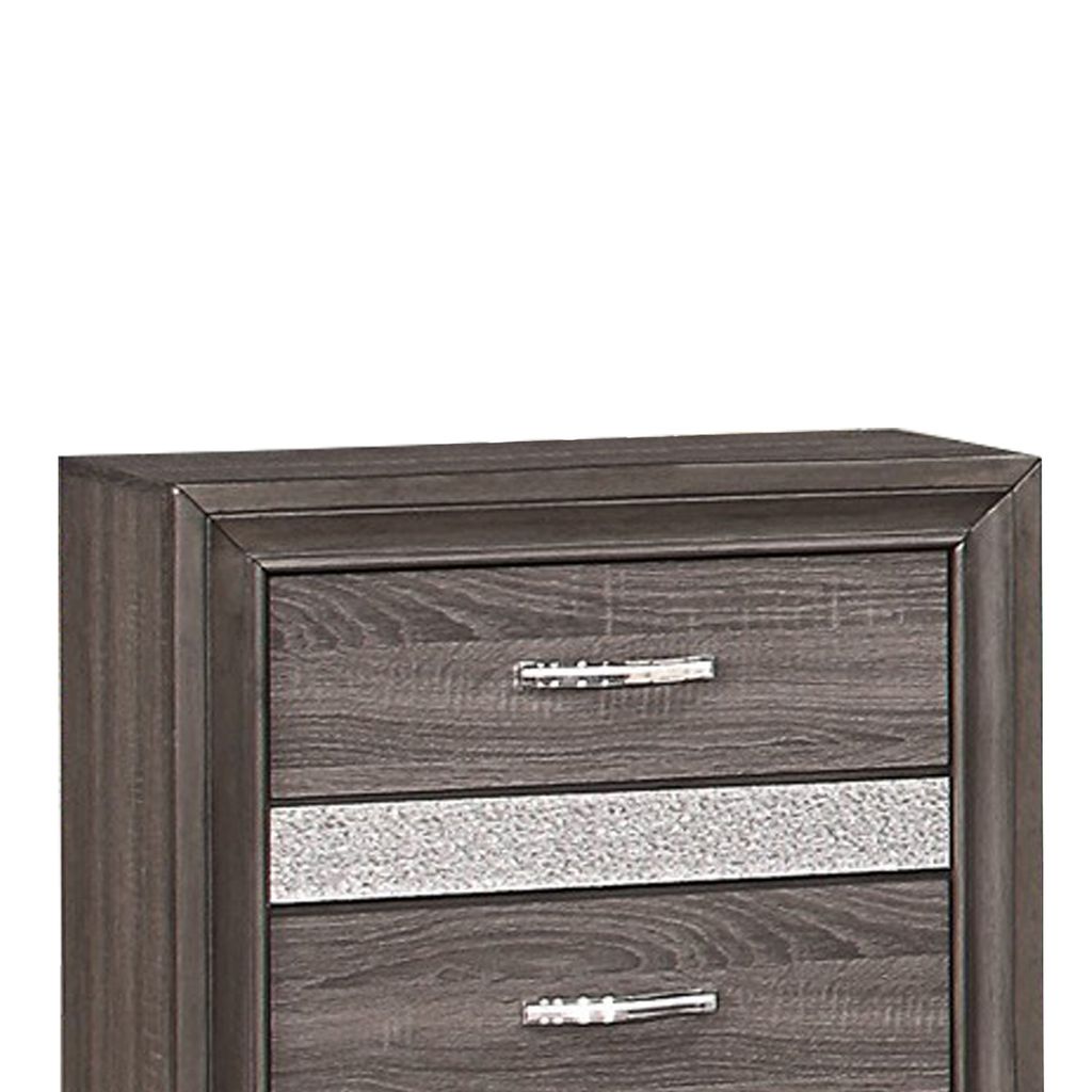 2 Drawer Wooden Nightstand with 1 Hidden Jewelry Drawers, Gray and Silver - View 2