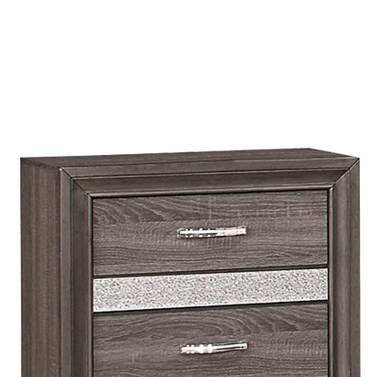 2 Drawer Wooden Nightstand with 1 Hidden Jewelry Drawers, Gray and Silver - View 2