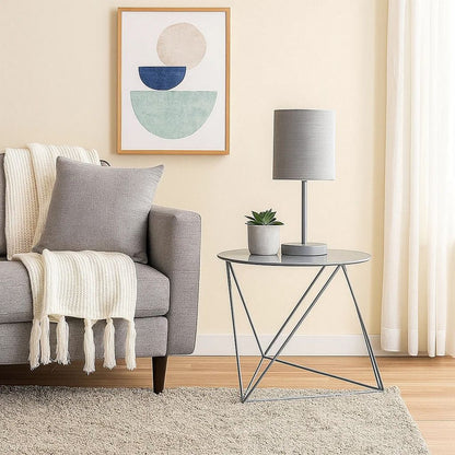 Accent Table with Open Geometric Base and Round Top, Gray - View 7