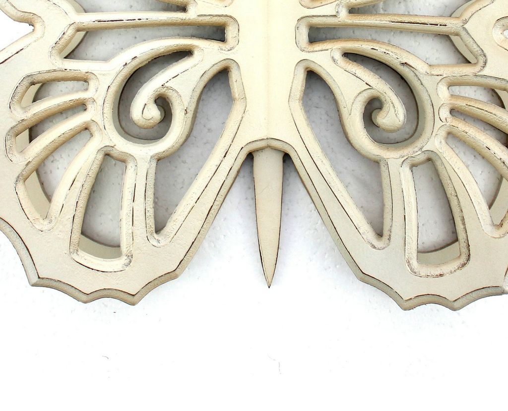 Set of 2 Wooden Butterfly Wall Plaque with Cutout Detail, White - View 4