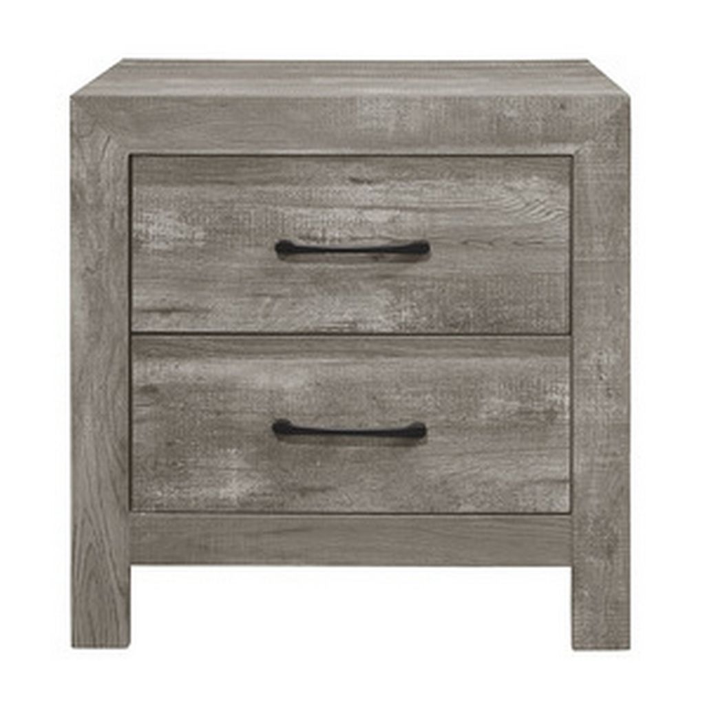 Adia 24 Inch Classic 2 Drawer Nightstand, Metal Handles, Rustic Gray Finish - View 2