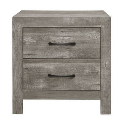 Adia 24 Inch Classic 2 Drawer Nightstand, Metal Handles, Rustic Gray Finish - View 2