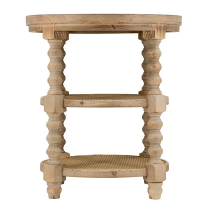 Jake 25 Inch 3 Tier Side Table, Fir Wood, 2 Woven Wicker Shelves, Brown - View 2