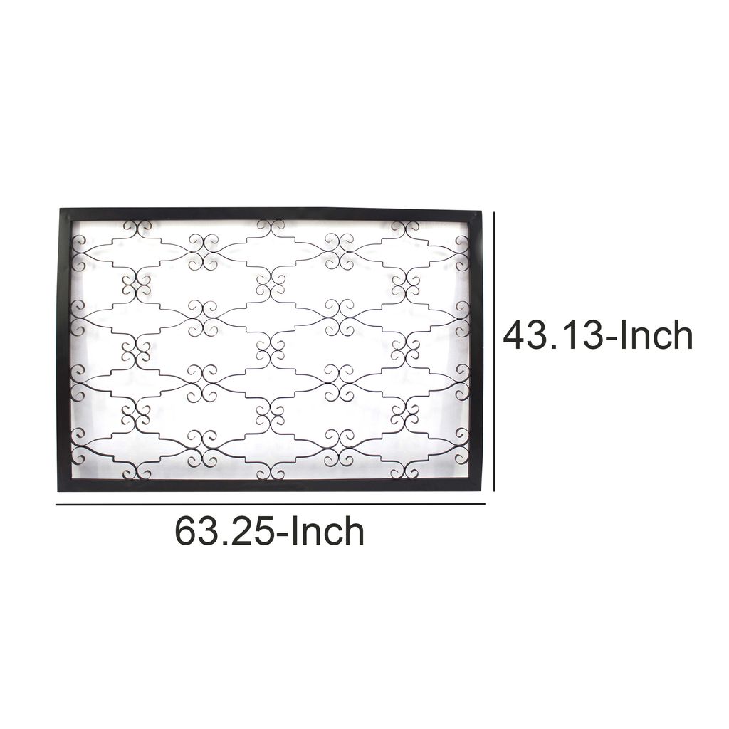 Rectangular Metal Frame Wall Decor with Curved Design Accents, Black - View 6