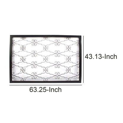 Rectangular Metal Frame Wall Decor with Curved Design Accents, Black - View 6