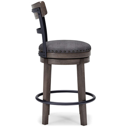 Swivel Barstool with Nailhead Trim and Curved Panel Back, Gray - View 4