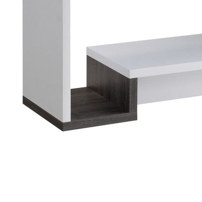 36 Inch Modern Console Table, Multilevel Wood Shelves, Gray and White - View 4