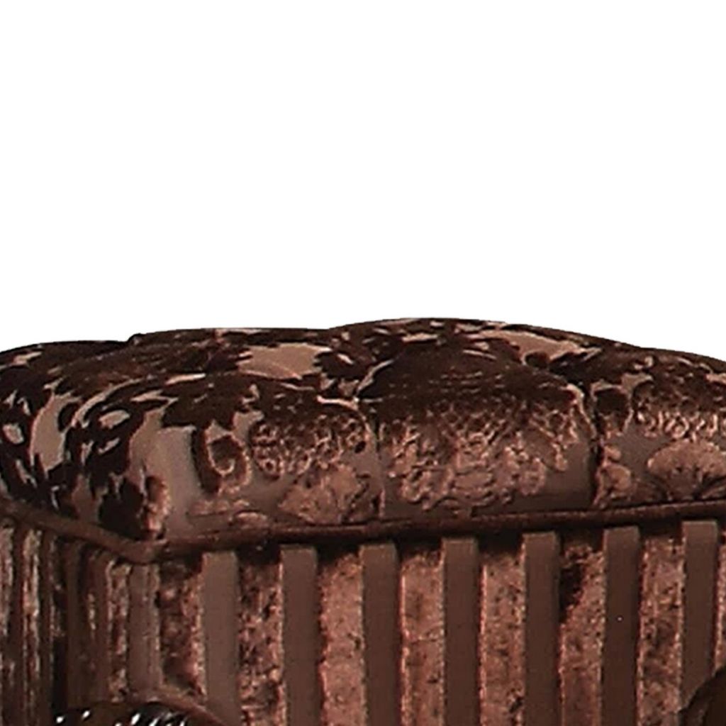 Tufted Fabric Upholstered Wooden Vanity Stool with Scrolled Legs, Cherry Oak brown - View 5