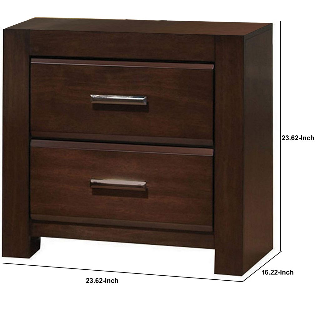Wooden Two Drawer Nightstand In Walnut Finish - View 5