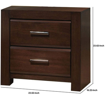 Wooden Two Drawer Nightstand In Walnut Finish - View 5