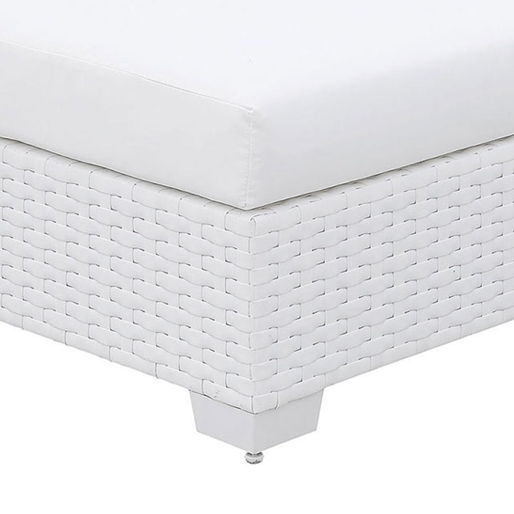 Wicker Aluminum Framed Bench with Fabric Cushion Seat, White - View 3