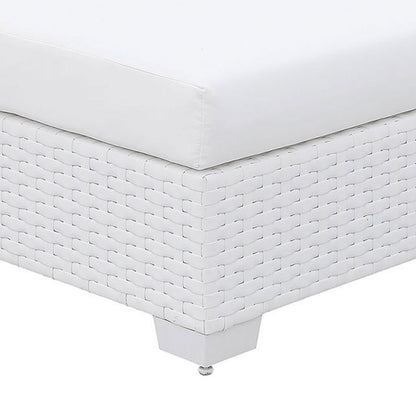 Wicker Aluminum Framed Bench with Fabric Cushion Seat, White - View 3