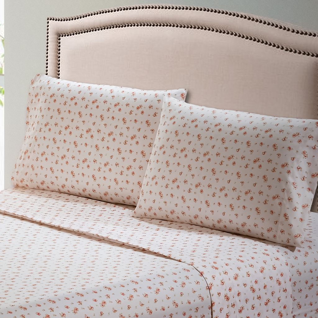 Melun 4 Piece Full Size Sheet Set with Rose Sketch The Urban Port, Pink and White - View 6