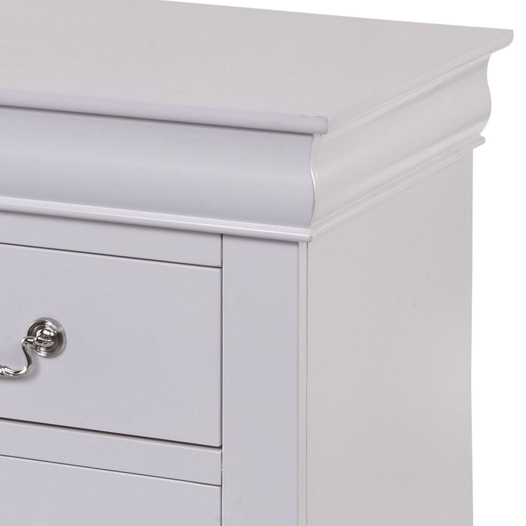 24 Inch Modern Classic Nightstand, 2 Drawers, Drop Handles, Wood, White - View 2