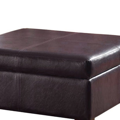 Leatherette Upholstered Wooden Ottoman With Hinged Storage, Brown, Large - View 3